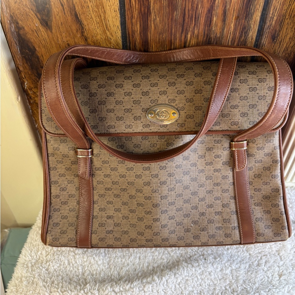 GUCCI Interlocking Tote Bag GG Leather Brown Monogram Purse 👜 Handbag